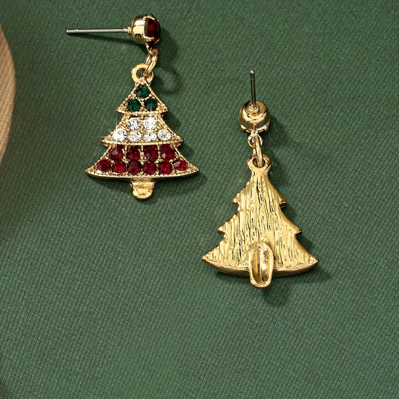 4pcs Colorful Christmas Tree Dangle Earrings, Gift Set